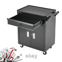 Drawer Lockable Steel Tool Storage Cabinet Box with Wheels Handle 2 Keys Black uk