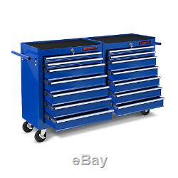 EBERTH Tool cabinet cart wheel trolley tray ball bearing slides 14 drawer blue