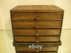 Early Primitive Antique Small 4 Drawer Sewing Tool Chest Cabinet Box 10 3/4