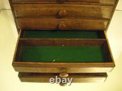 Early Primitive Antique Small 4 Drawer Sewing Tool Chest Cabinet Box 10 3/4