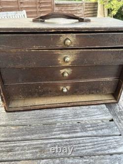 Engineers Oak Tool Cabinet 4 Drawers Incl Vintage Tools, Box Of Tricks, Papers