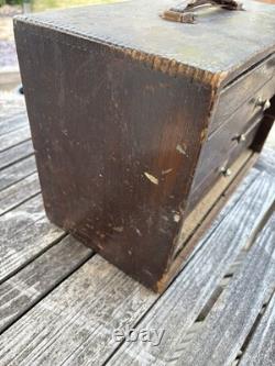 Engineers Oak Tool Cabinet 4 Drawers Incl Vintage Tools, Box Of Tricks, Papers