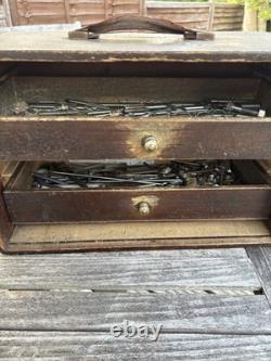 Engineers Oak Tool Cabinet 4 Drawers Incl Vintage Tools, Box Of Tricks, Papers