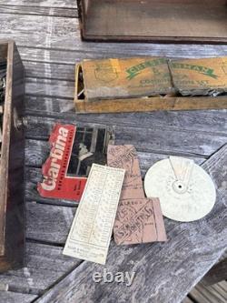 Engineers Oak Tool Cabinet 4 Drawers Incl Vintage Tools, Box Of Tricks, Papers