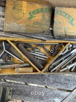 Engineers Oak Tool Cabinet 4 Drawers Incl Vintage Tools, Box Of Tricks, Papers