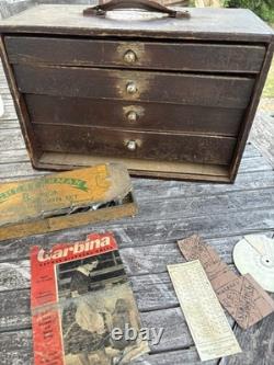 Engineers Oak Tool Cabinet 4 Drawers Incl Vintage Tools, Box Of Tricks, Papers