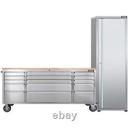 Excel 72 15 Drawer Stainless Steel Workbench Roller Tool Chest & Tall Cabinet