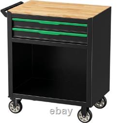 Griplier Tool Cart 2-Drawer Storage Cabinet Black Green Alloy Steel