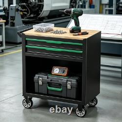 Griplier Tool Cart 2-Drawer Storage Cabinet Black Green Alloy Steel