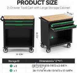 Griplier Tool Cart 2-Drawer Storage Cabinet Black Green Alloy Steel