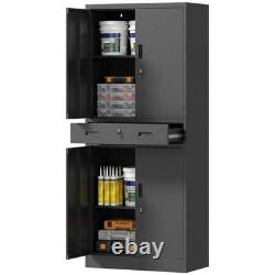 HOMCOM 180cm Tall Tool Cabinet, Lockable Metal Storage Cabinet with Drawer