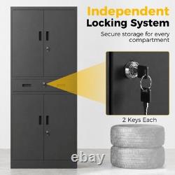 HOMCOM 180cm Tall Tool Cabinet, Lockable Metal Storage Cabinet with Drawer