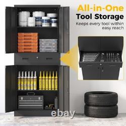 HOMCOM 180cm Tall Tool Cabinet, Lockable Metal Storage Cabinet with Drawer