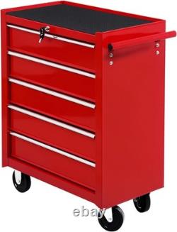 HOMCOM 5 Drawer Lockable Steel Tool Chest on Wheels Rolling Cabinet Red