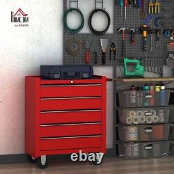HOMCOM 5 Drawer Lockable Steel Tool Chest on Wheels Rolling Cabinet Red