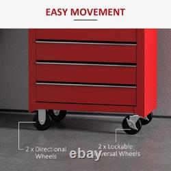 HOMCOM 5 Drawer Lockable Steel Tool Chest on Wheels Rolling Cabinet Red