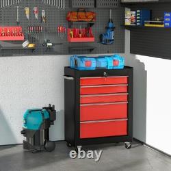 HOMCOM 5 Drawer Lockable Steel Tool Storage Cabinet Trolley Wheels Garage DIY