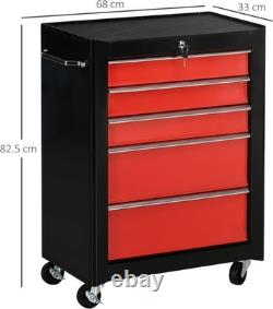 HOMCOM 5 Drawer Lockable Steel Tool Storage Cabinet Trolley Wheels Garage DIY