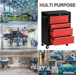 HOMCOM 5 Drawer Lockable Steel Tool Storage Cabinet Trolley Wheels Garage DIY