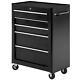 Homcom 5-drawer Lockable Steel Tool Storage Cabinet Wheels Handle 2 Keys Black