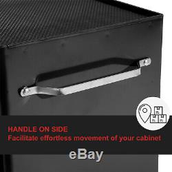 HOMCOM 5-Drawer Lockable Steel Tool Storage Cabinet Wheels Handle 2 Keys Black