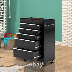 HOMCOM 5-Drawer Lockable Steel Tool Storage Cabinet Wheels Handle 2 Keys Black