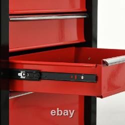 HOMCOM 5-Drawer Lockable Steel Tool Storage Cabinet Wheels Handle 2 Keys Red