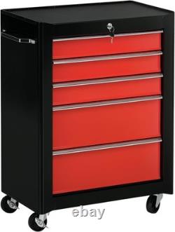 HOMCOM 5 Drawer Lockable Tool Chest Trolley with Wheels Steel Garage Cabinet