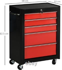 HOMCOM 5 Drawer Lockable Tool Chest Trolley with Wheels Steel Garage Cabinet