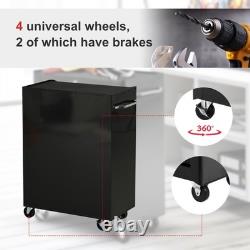 HOMCOM 5-Drawer Tool Chest, Lockable Steel Tool Storage Cabinet with Wheels and