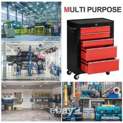 HOMCOM 5-Drawer Tool Chest, Lockable Steel Tool Storage Cabinet with Wheels and