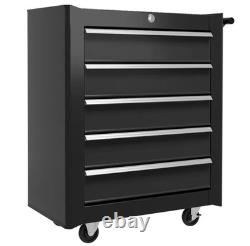 HOMCOM 5-Drawer Tool Chest Steel Lockable Tool Storage Cabinet with Wheels Black