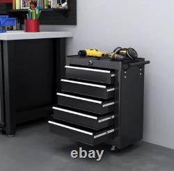 HOMCOM 5-Drawer Tool Chest Steel Lockable Tool Storage Cabinet with Wheels Black