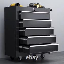 HOMCOM 5-Drawer Tool Chest Steel Lockable Tool Storage Cabinet with Wheels Black