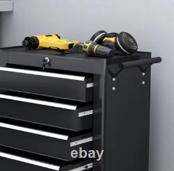 HOMCOM 5-Drawer Tool Chest Steel Lockable Tool Storage Cabinet with Wheels Black