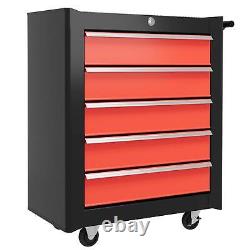 HOMCOM 5-Drawer Tool Chest Steel Lockable Tool Storage Cabinet with Wheels Red