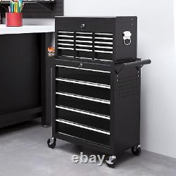 HOMCOM Rolling Tool Chest Lockable Roller Cabinet with with 14 Drawers Black