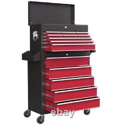HOMCOM Rolling Tool Chest Lockable Roller Cabinet with with 14 Drawers Red