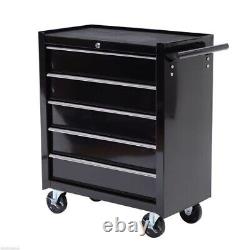 HOMCOM Steel 5-Drawer Tool Storage Cabinet Lockable Wheels Handle 2 Keys Garage