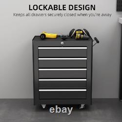 HOMCOM Steel Tool Cabinet 5-Drawer Lockable with Wheels Black
