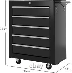 HOMCOM Steel Tool Cabinet 5-Drawer Lockable with Wheels Black