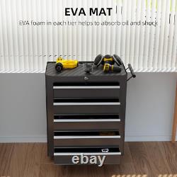 HOMCOM Steel Tool Cabinet 5-Drawer Lockable with Wheels Black