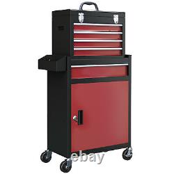 HOMCOM Tool Cabinet on Wheels with 5 Drawers Top Tool Chest Roller Cabinet Combo