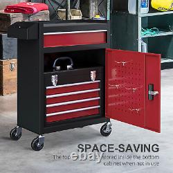 HOMCOM Tool Cabinet on Wheels with 5 Drawers Top Tool Chest Roller Cabinet Combo