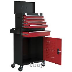 HOMCOM Tool Cabinet on Wheels with 5 Drawers Top Tool Chest Roller Cabinet Combo