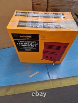 Halfords 8 Drawer & Cabinet Workshop Tool Centre Red Damaged Corner B+