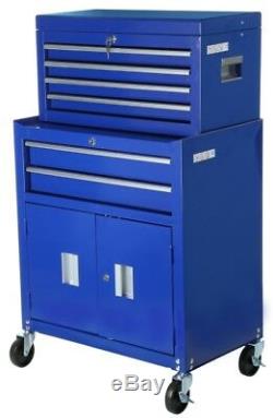Halfords Tool Centre Cabinet Blue Steel 6 Drawers Key Lock Swivel Castor Storage
