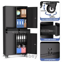Heavy Duty Metal Cabinet 73 Inch Lockable Tool Storage with 2 Drawers Shelves