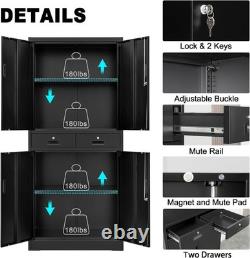 Heavy Duty Metal Cabinet 73 Inch Lockable Tool Storage with 2 Drawers Shelves