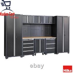 Hilka Pro+ 24 Gauge Steel 9 Piece Modular Cabinet Set Wheels Tool Cabinet Drawer